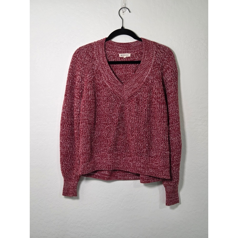 Margeaux & Ellie Womens V-Neck Pullover Sweater Marled Burgundy Red Size Small